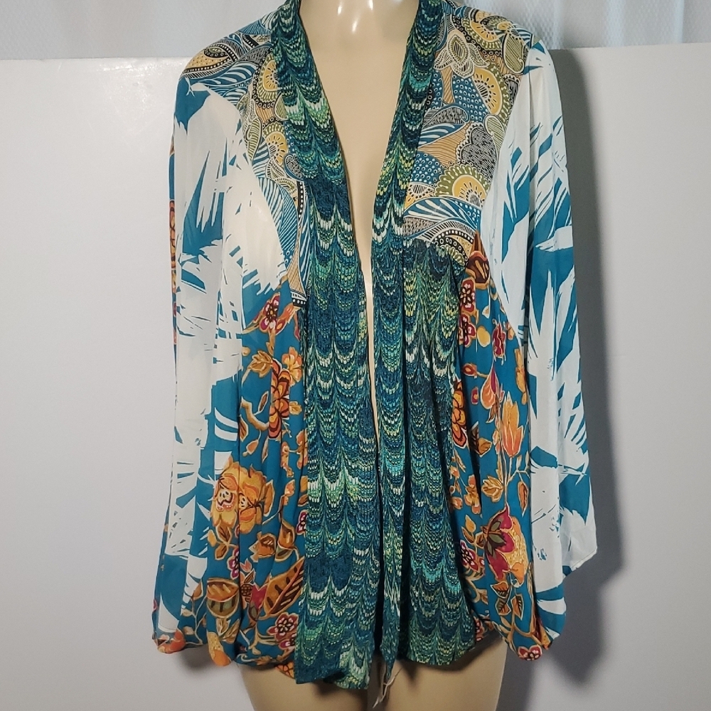 Rose + Olive Colorful Floral Patterned Kimono Cardigan Size XL